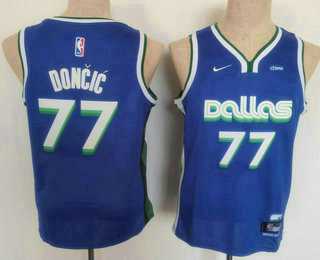 Youth Dallas Mavericks #77 Luka Doncic 2022 Blue City Edition Stitched Jersey With Sponsor->arizona cardinals->NFL Jersey